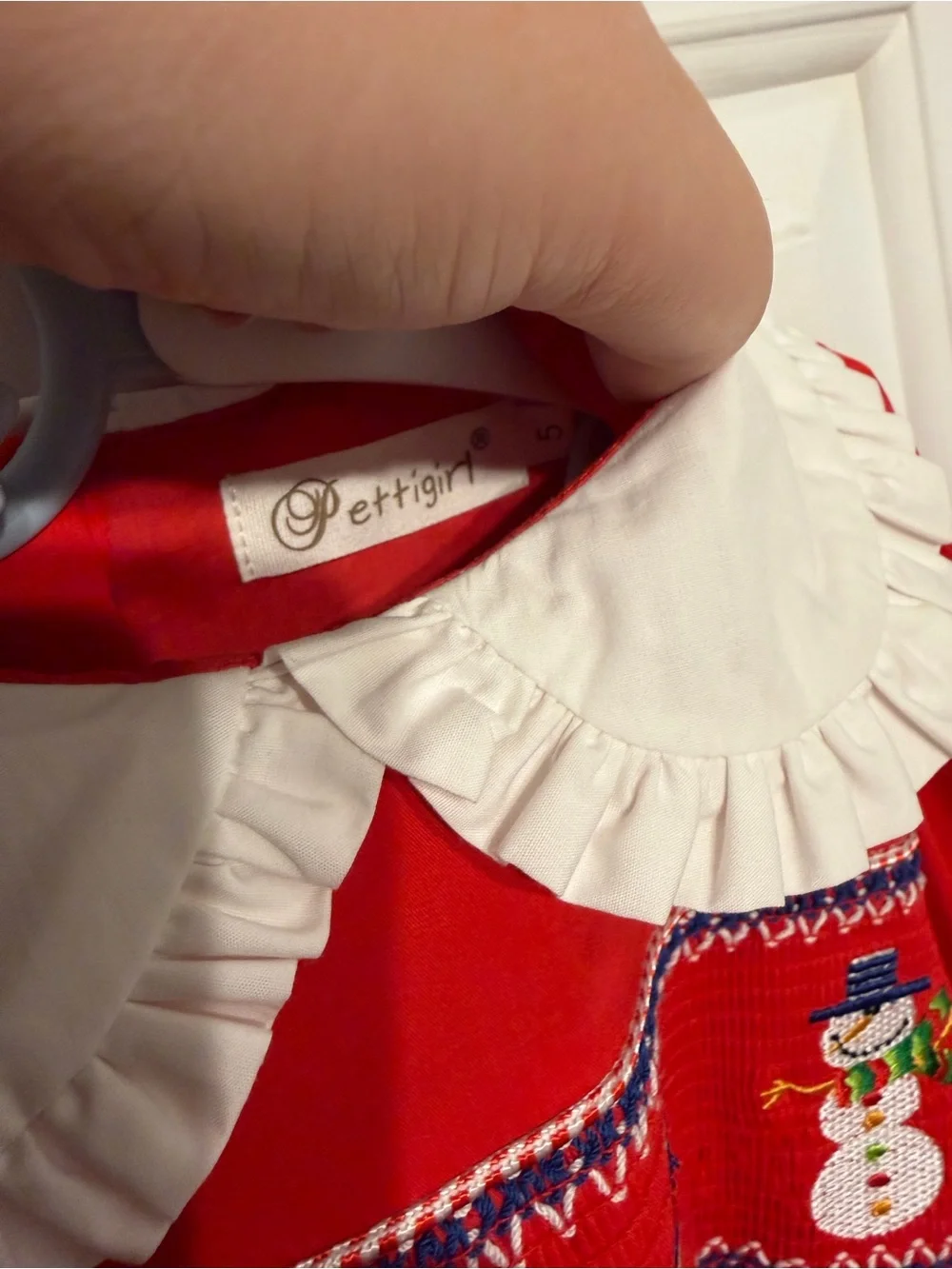 Pettigirl Red Smocked Snowman Holiday Dress with Collar size 5 Girls